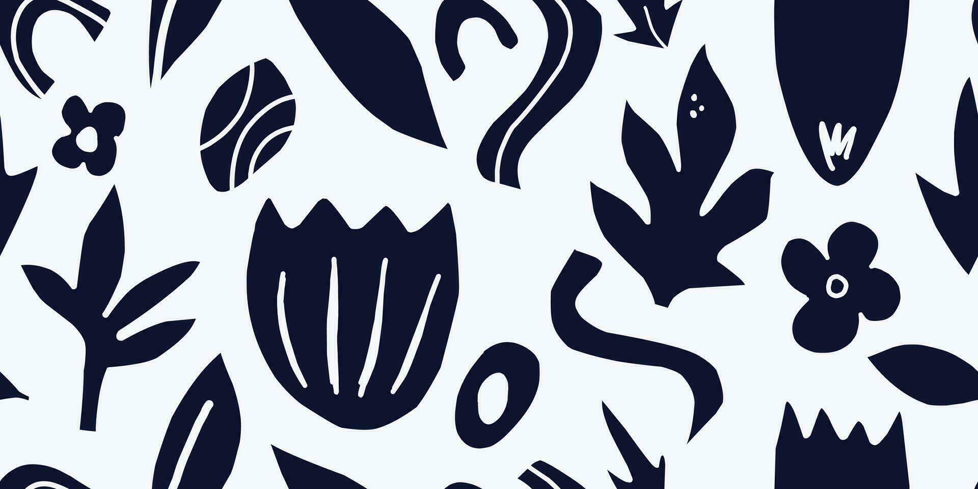 a black and white pattern with flowers and leaves vector