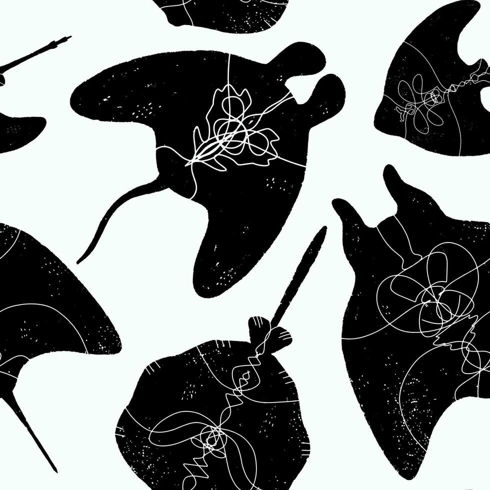 a black and white pattern of stingrays vector