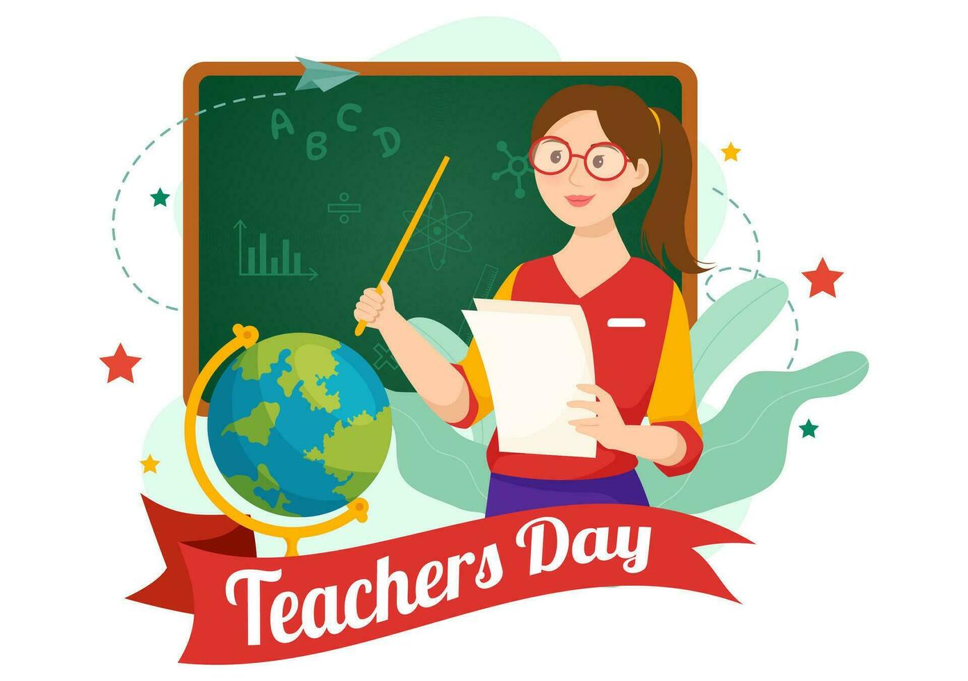 Happy Teacher's Day Vector Illustration with School Equipment Such as Blackboards, Pencils, Bags, Books and Others in Flat Cartoon Background
