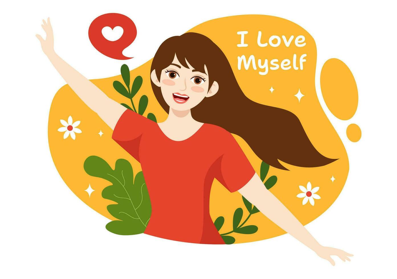 Self Love Vector Illustration with Women Love Yourself, Relaxation, Motivational Phrases and Hearts in Flat Cartoon Hand Drawn Background Templates