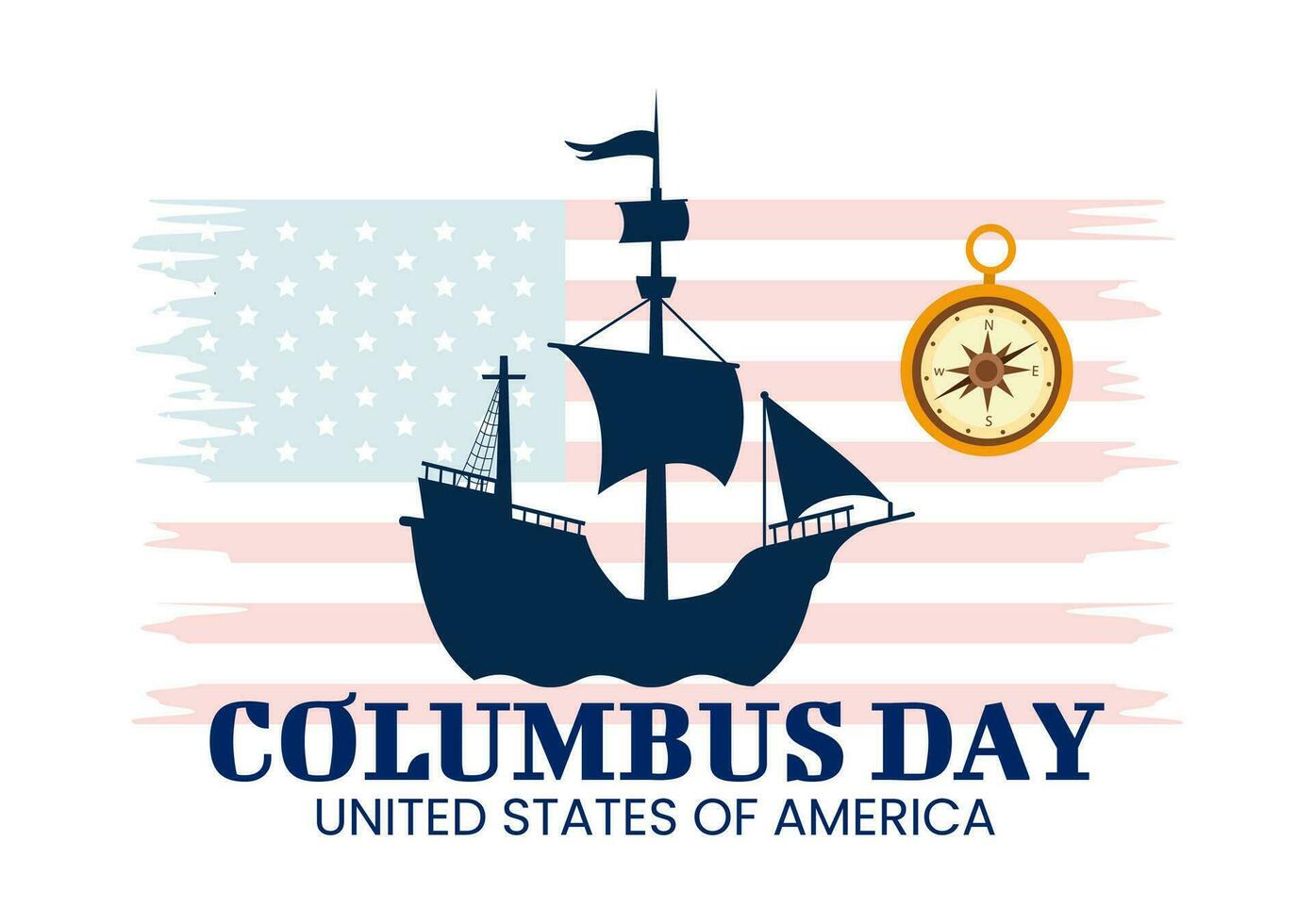 Happy Columbus Day Vector Illustration of National Usa Holiday with Ship and American Flag Background in Flat Cartoon Hand Drawn Templates