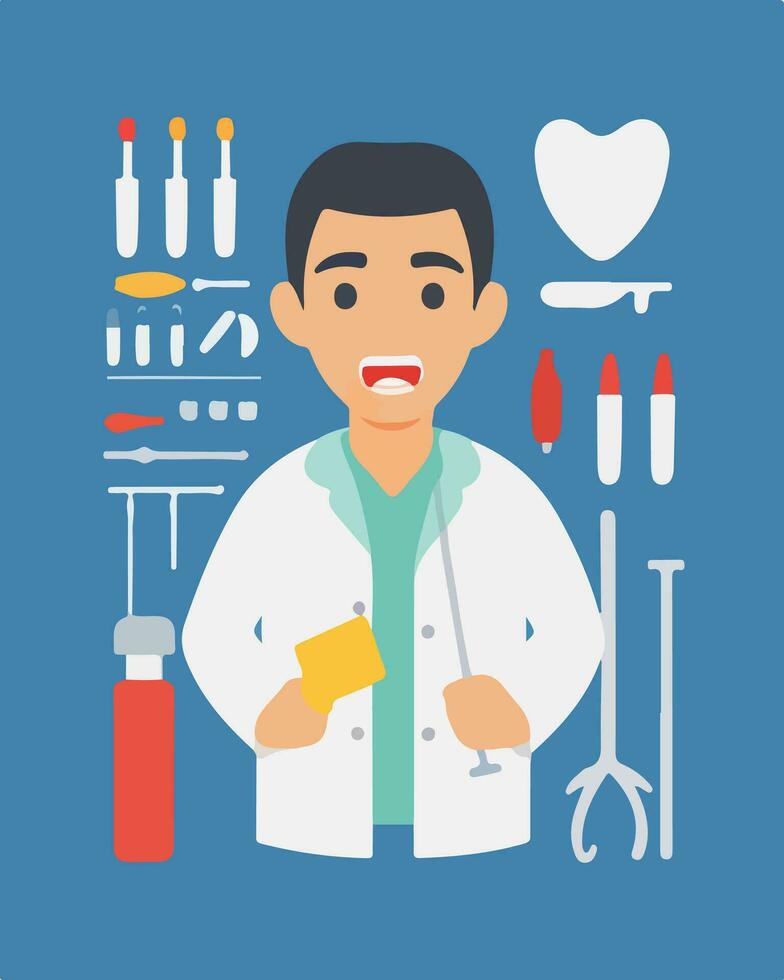 Medical devices and supplies, dentist and treatments vector