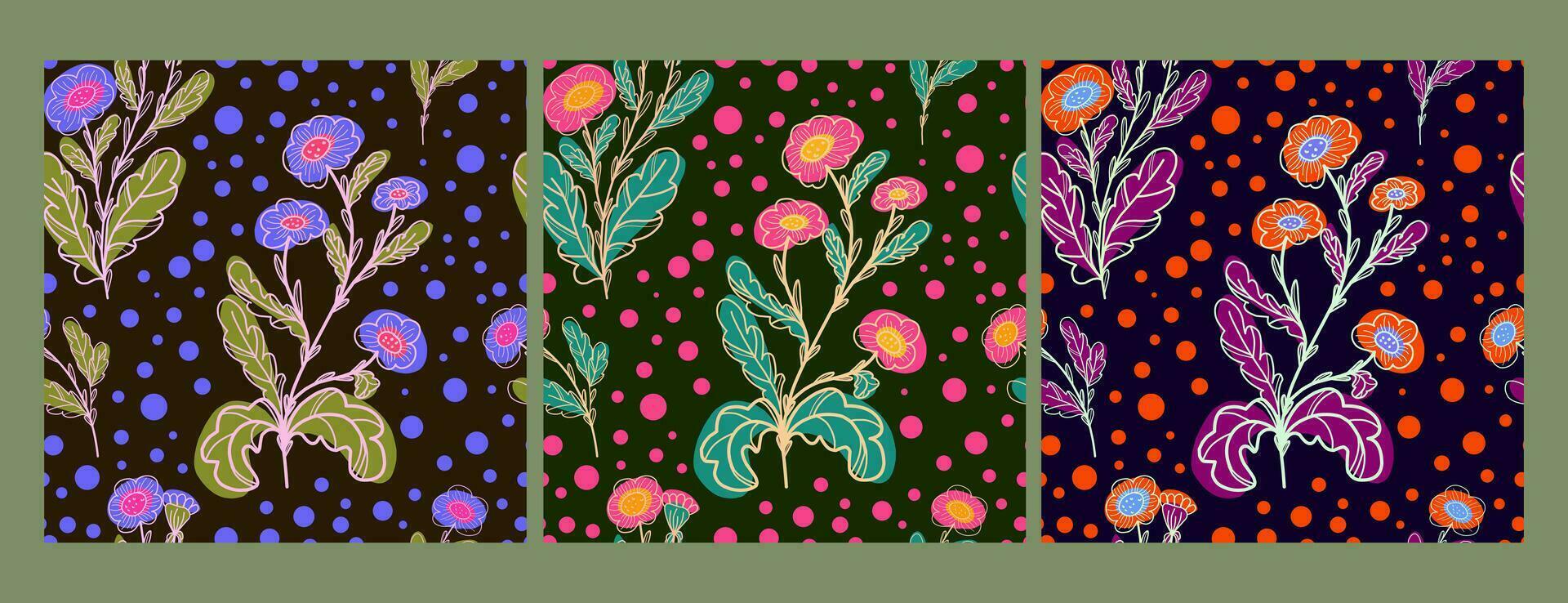 different floral patterns in different colors vector