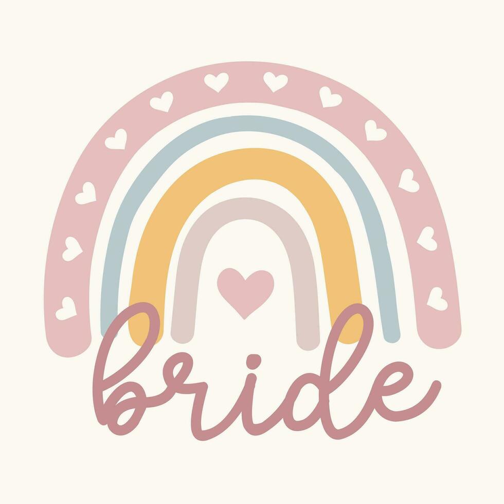 Bride. Bride quote for  wedding designs, cards, invitations, fabrics, prints, stickers. Retro vector Illustration.