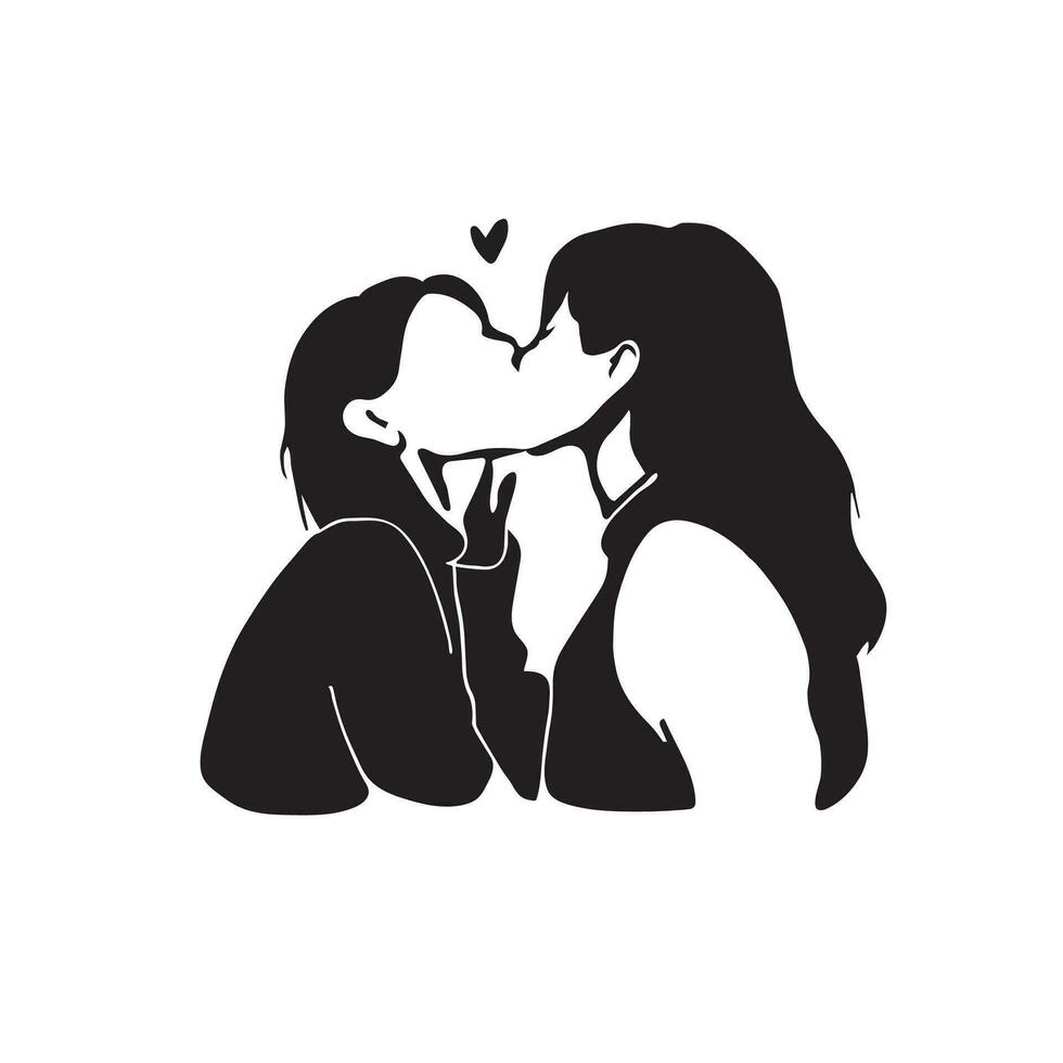 Embrace love's beauty with this captivating illustration of a silhouette of a kissing girl lesbian couple. A celebration of love and acceptance. vector