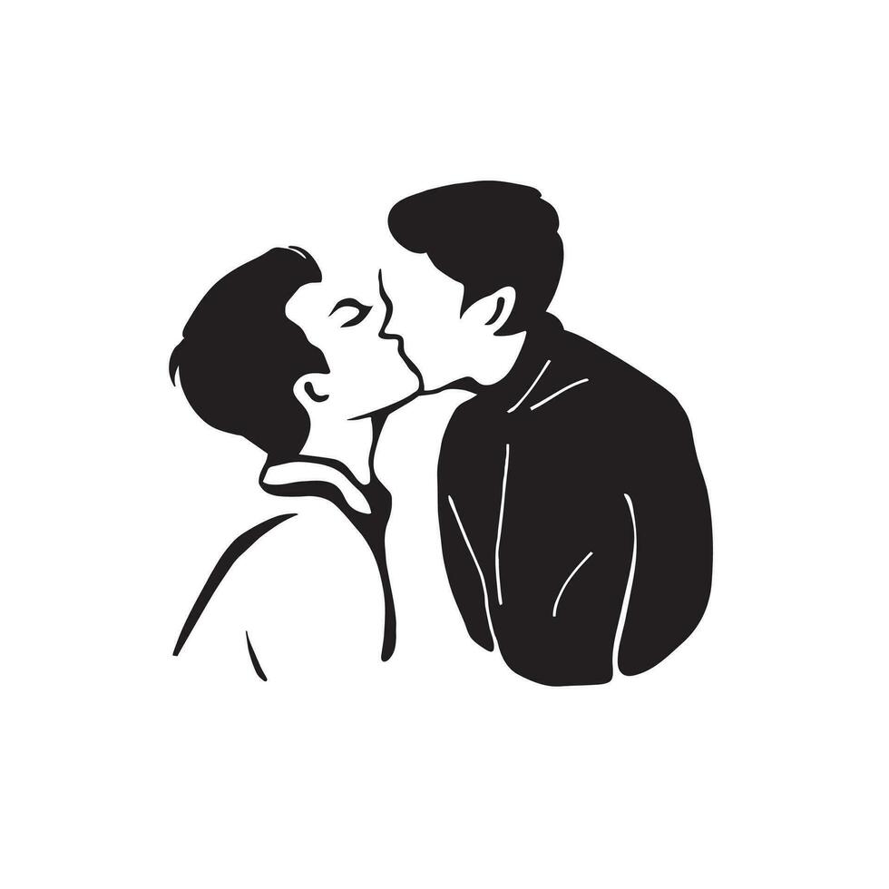 Embrace the power of love with this captivating illustration of a silhouette of a kissing gay couple. A celebration of love and unity. vector