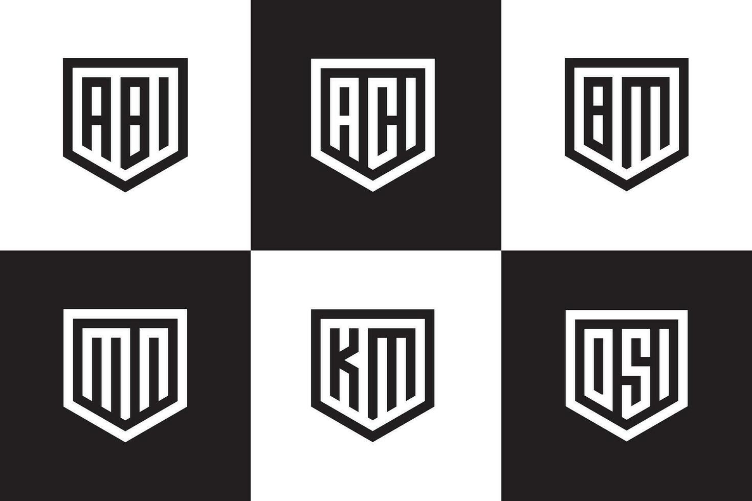 Set of bundle letter shield type abstract initial letter monogram logo design vector