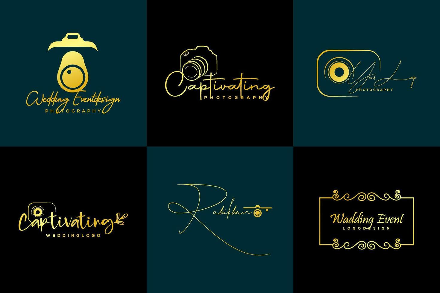 Set of camera photography logo design, luxury floral logos, signature concept vector template