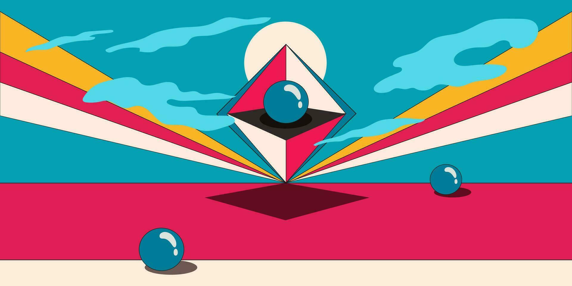 Psychedelic retro art. Inspirational retro poster with geometric elements, retro palette. vector