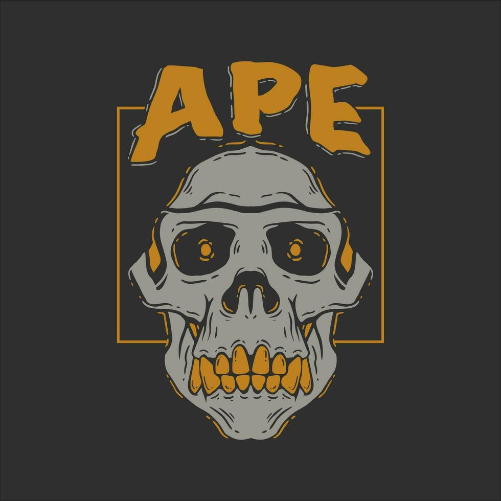 design template skull ape bone. hand drawn illustration design skull ape for t shirt vector