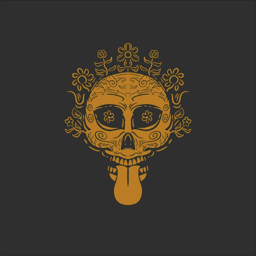design template skull and flowers. illustration design and drawn skull and flowers for t shirt vector