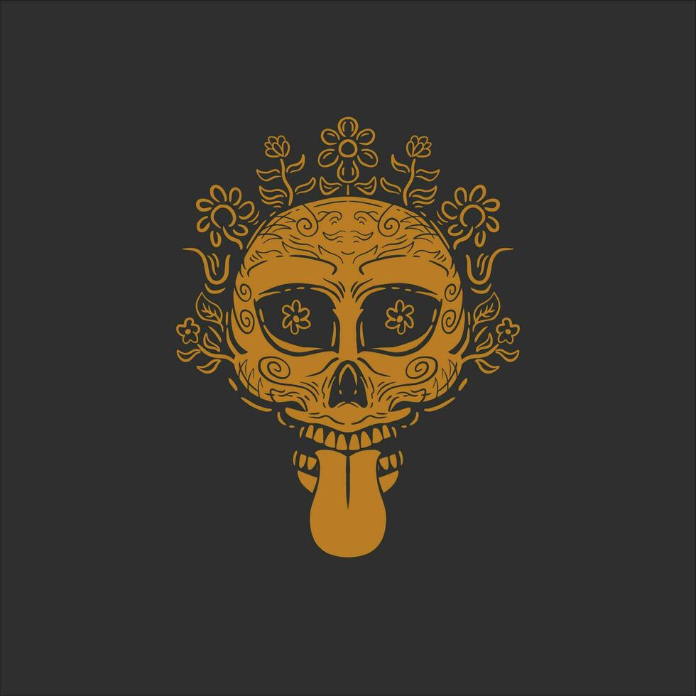 design template skull and flowers. illustration design and drawn skull and flowers for t shirt vector