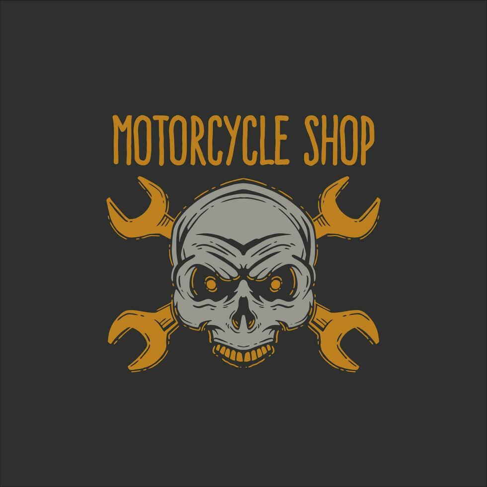 design template skull motorcycle bike shop. illustration design bike shop for t shirt and apparel shop vector