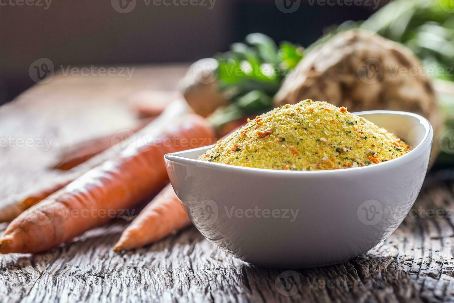 Vegeta seasoning spices condiment with dehydrated carrot parsley celery parsnips and salt with or without glutamate photo