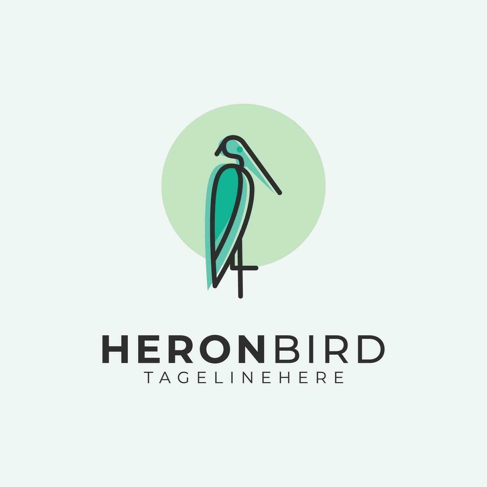 Heron bird logo icon simple design, heron line art images illustration vector