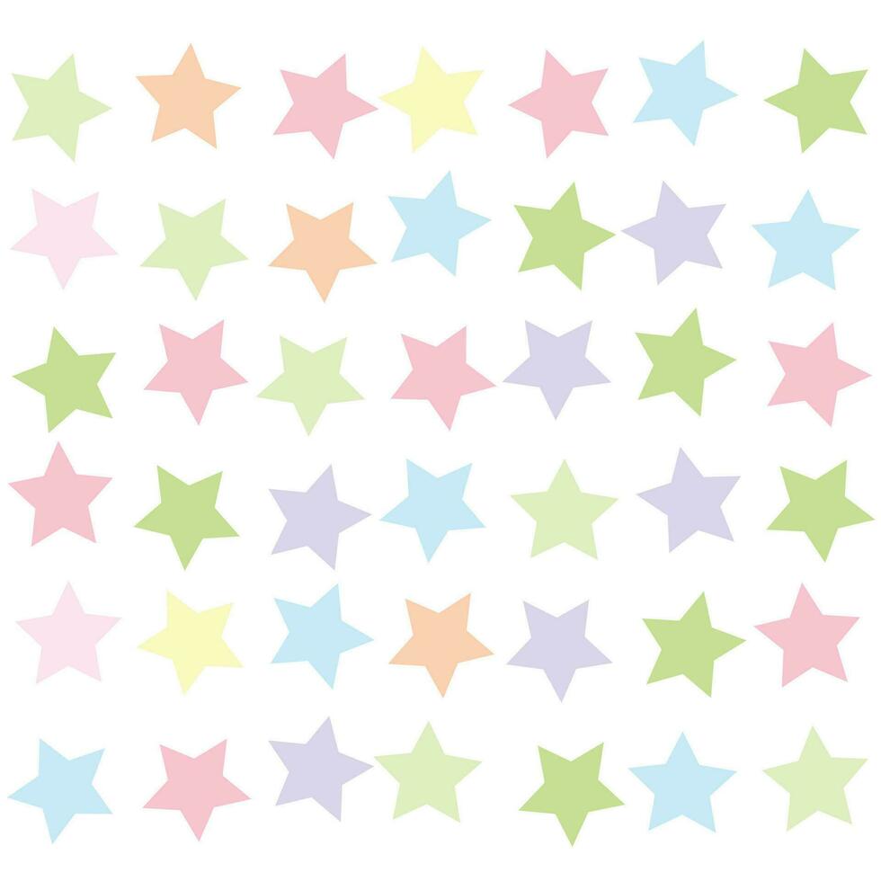 pattern and set of stars of pastel colors on white background vector