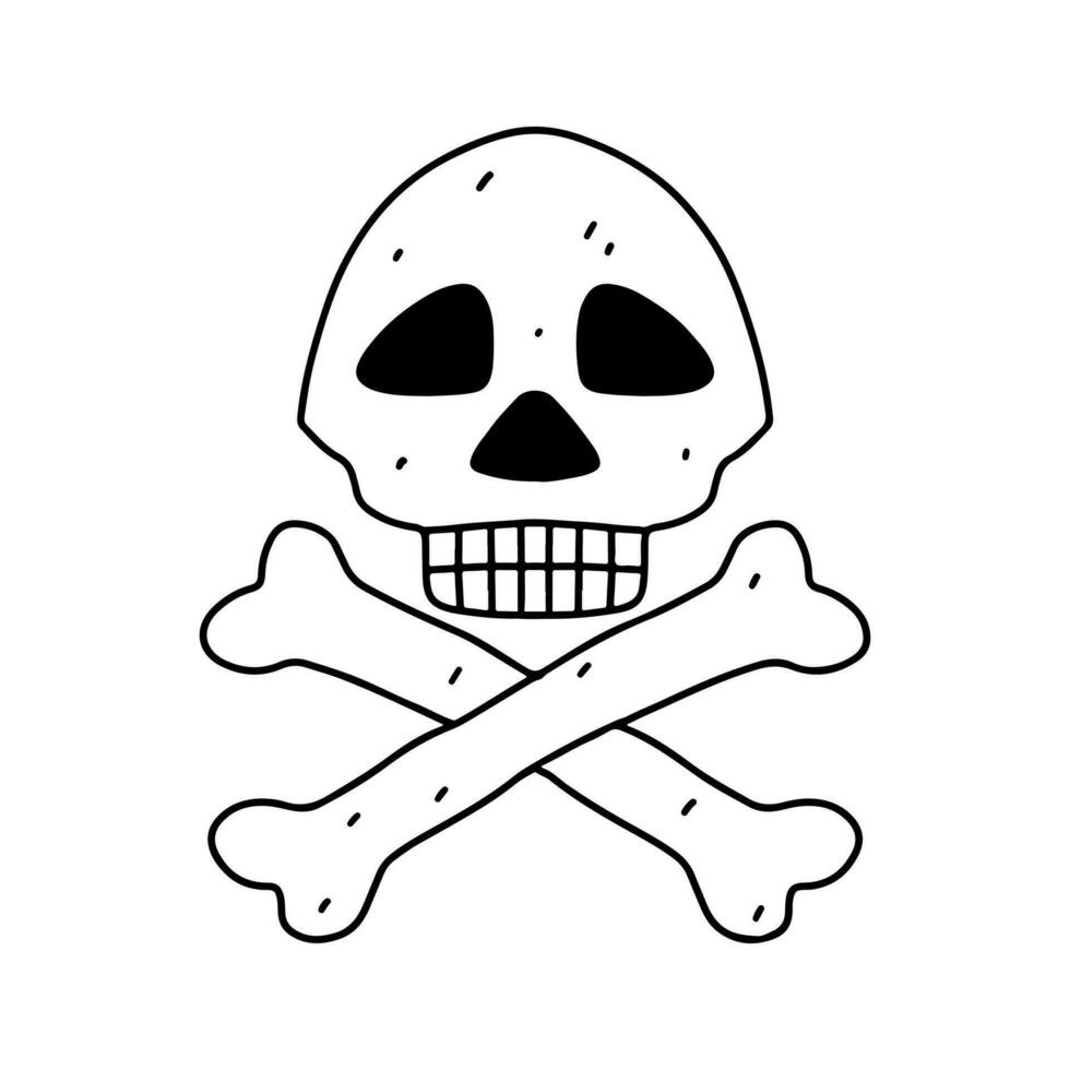 Scaring skull. Halloween character. Hand drawn doodle style. Vector illustration isolated on white. Coloring page.
