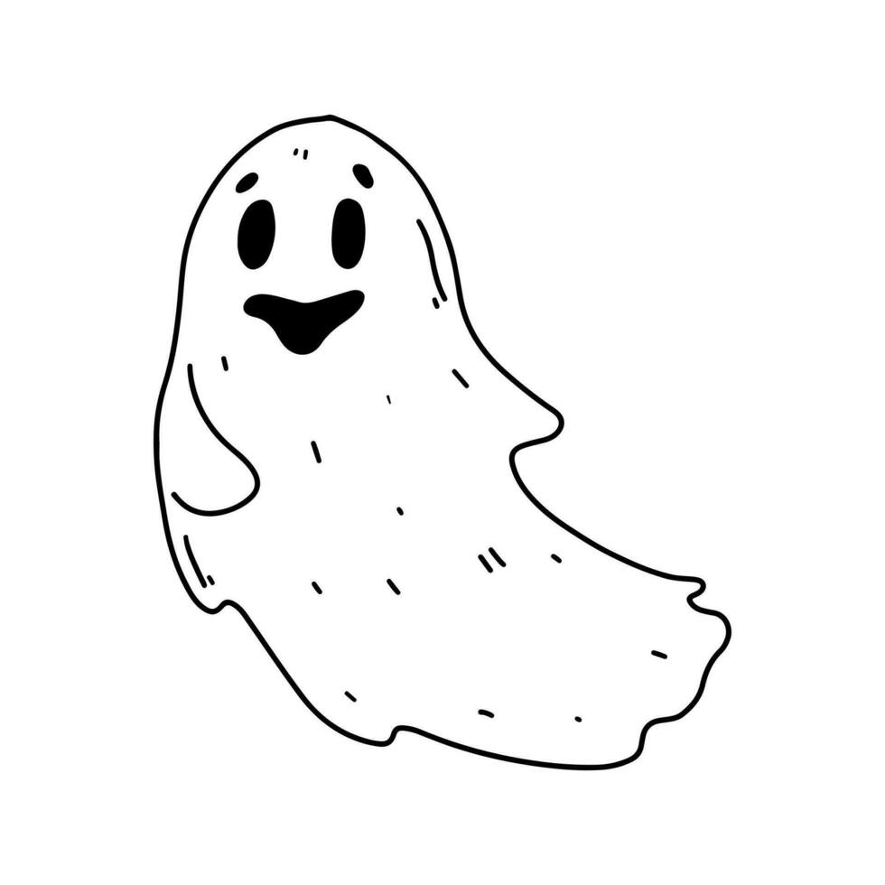 Ghost. Halloween character. Hand drawn doodle style. Vector illustration isolated on white. Coloring page.