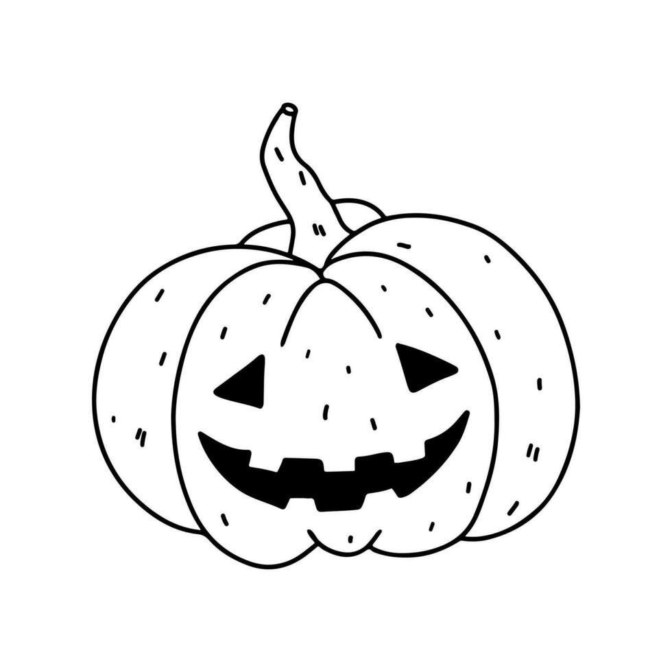Mocking pumpkin. Halloween character. Hand drawn doodle style. Vector illustration isolated on white. Coloring page.