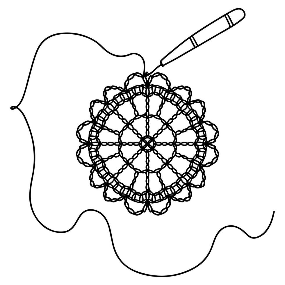 Crochet overlay doodle. Hand drawn doodle style. Vector illustration isolated on white. Coloring page.