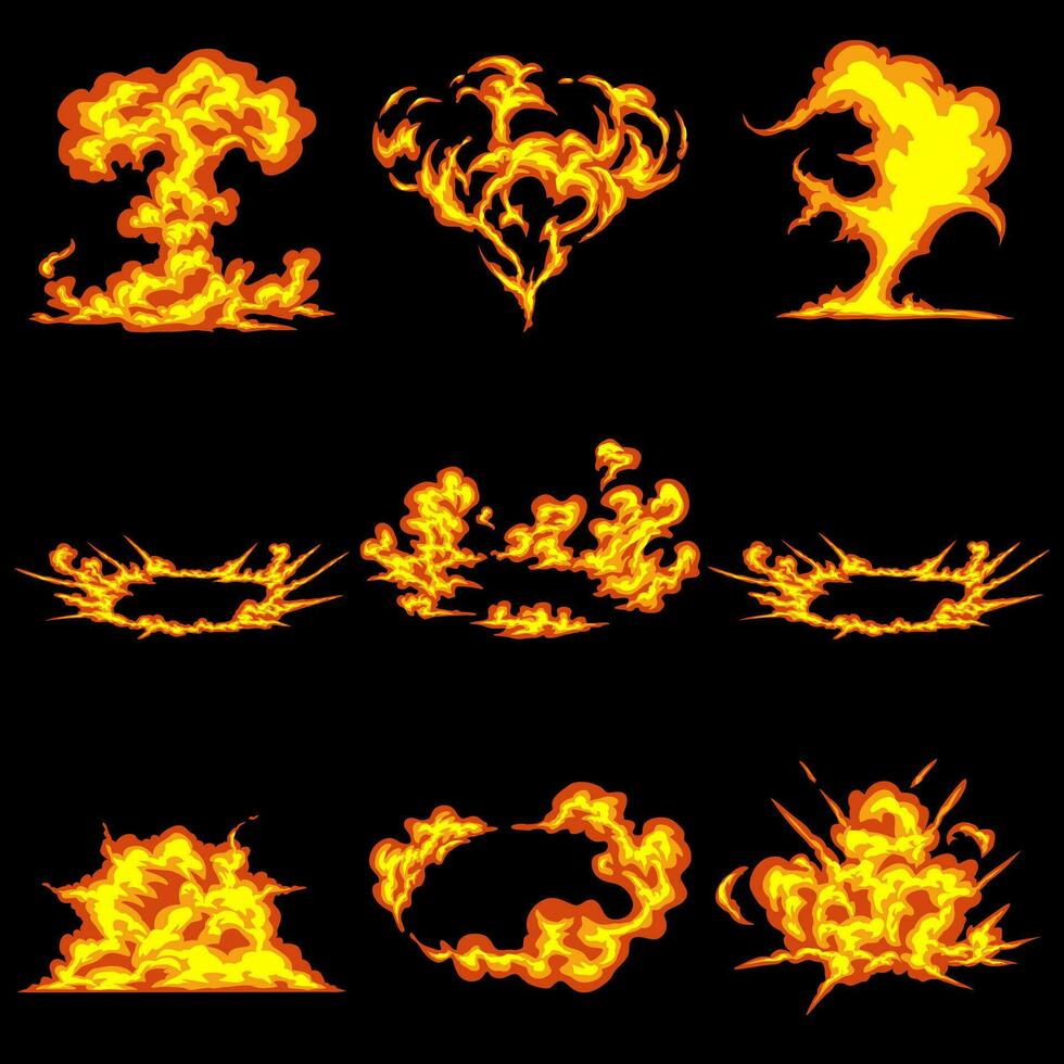 Collection of fire explosion vector assets of various shapes