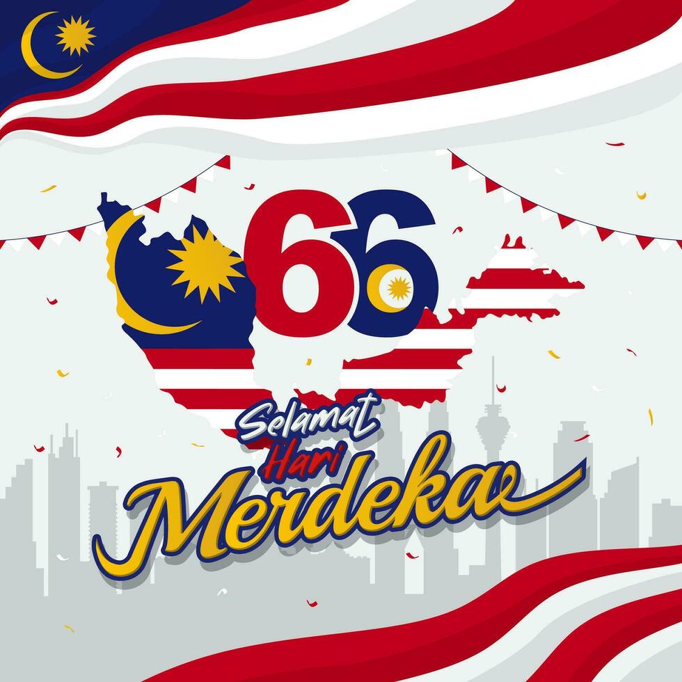 background of Malaysia's 66th Independence Day greeting vector