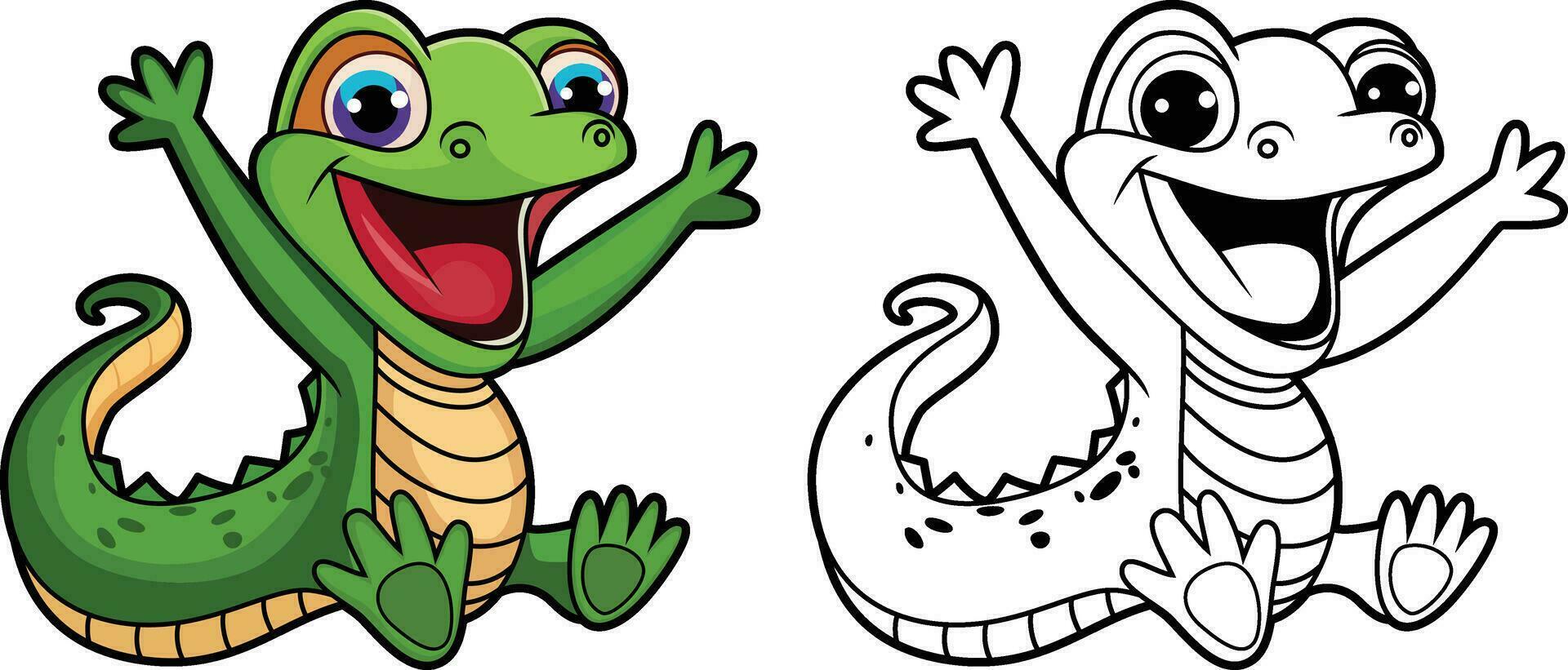 Happy Cartoon Lizard vector illustration, Jumping and smiling lizard cartoon mascot vector image