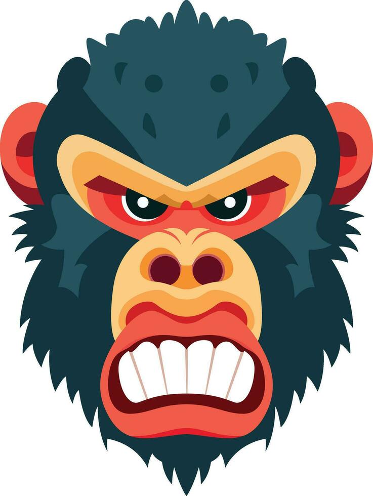 Angry baboon face flat style vector illustration, Angry monkey, Ape, chimpanzee, chacma flat style stock vector image