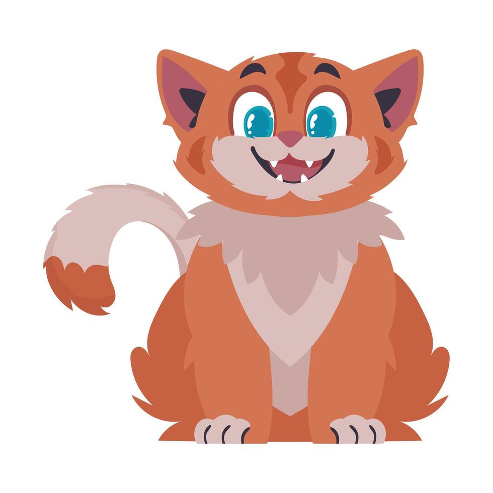 Locks in cheerful reddish cat. Smiling cat. Cartoon style, Illustration vector
