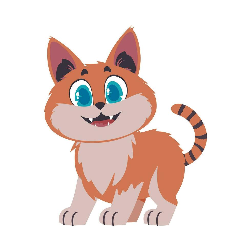 Locks in cheerful blushing cat. Grinning cat. Cartoon style, Vector Illustration