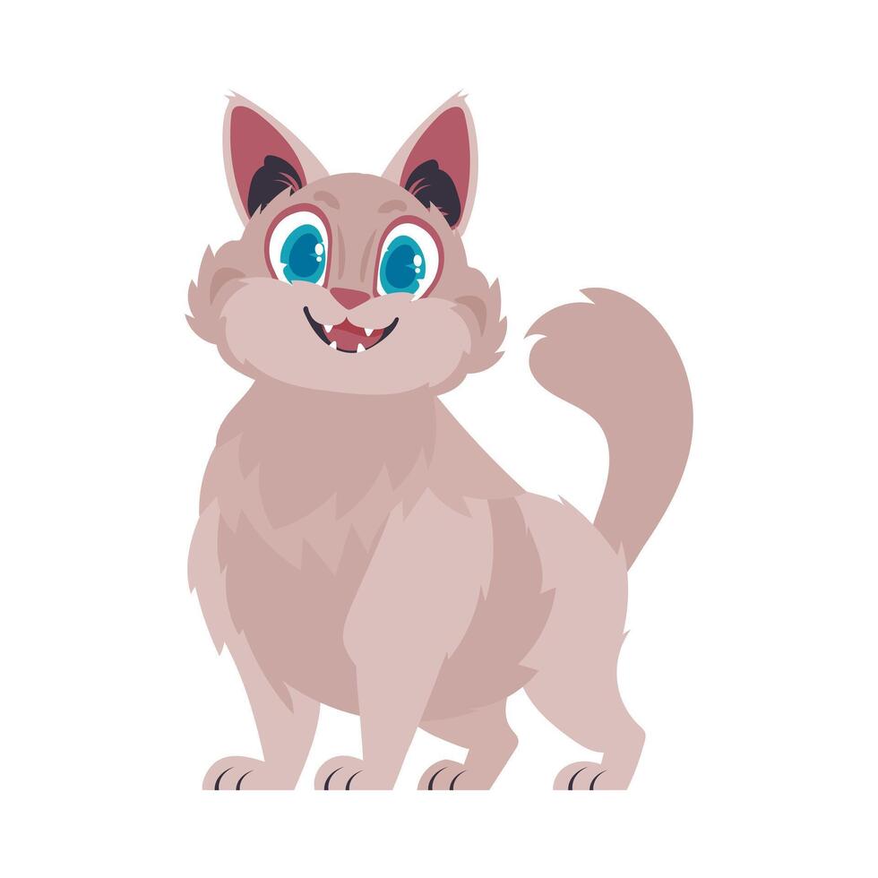 Intelligent ecstatic beige cat. Smiling cat. Cartoon style, Illustration vector