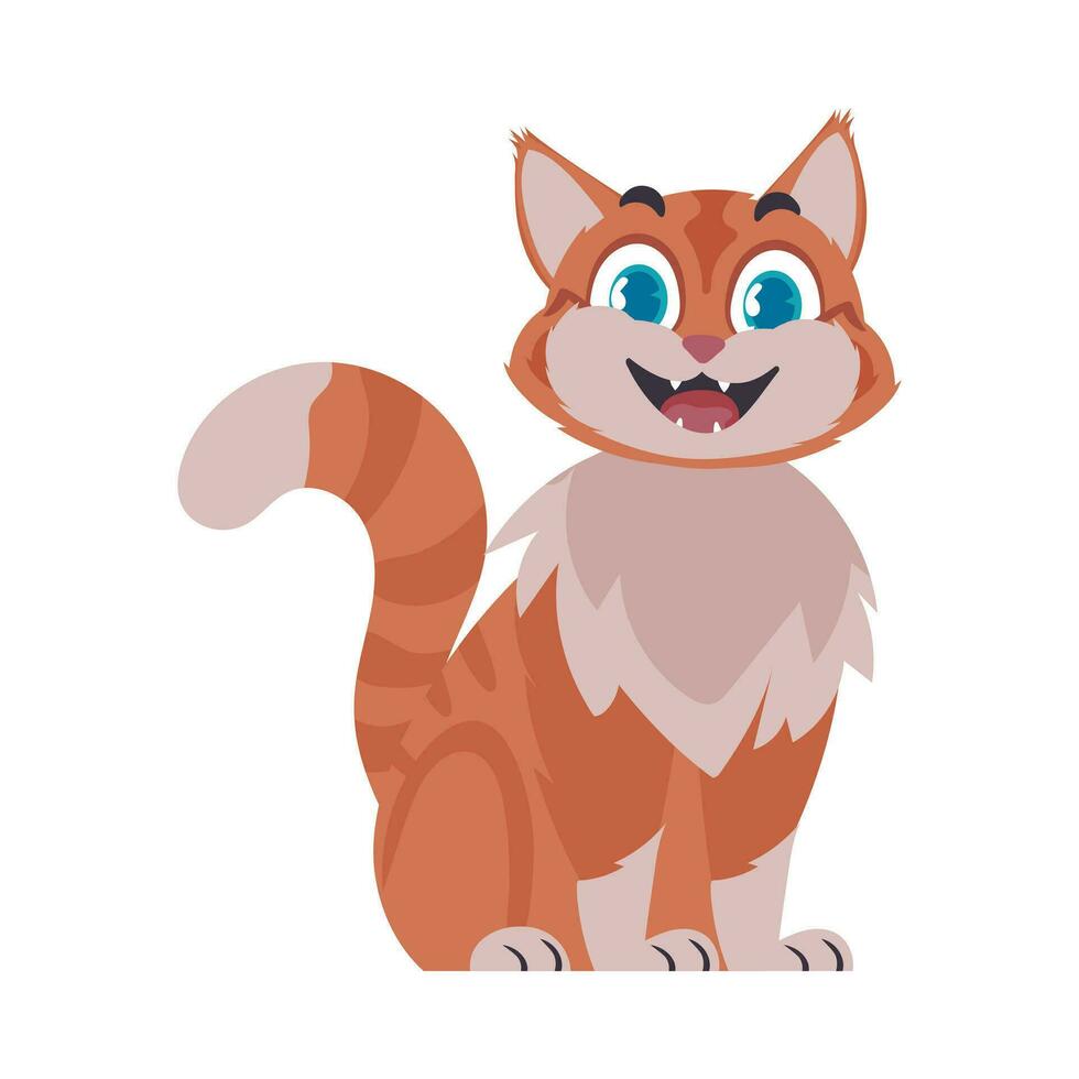 Locks in cheerful getting to be flushed cat. Grinning cat. Cartoon style, Vector Illustration