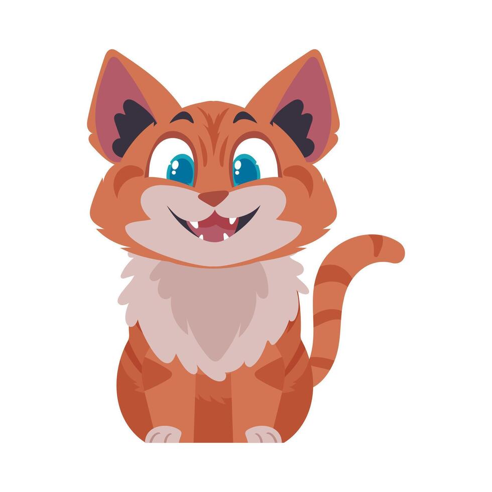 Locks in cheerful rosy cat. Smiling cat. Cartoon style, Vector Illustration