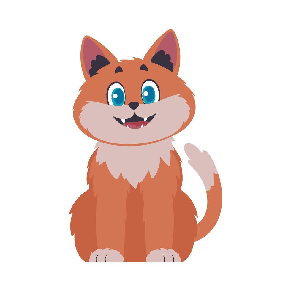 Locks in cheerful reddening cat. Smiling cat. Cartoon style, Illustration vector