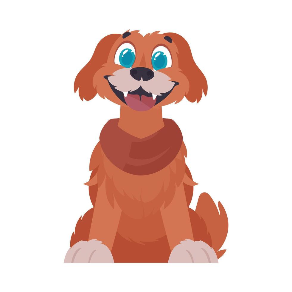 Clever happy ruddy canine. Canine grinning. Cartoon style, Vector Illustration