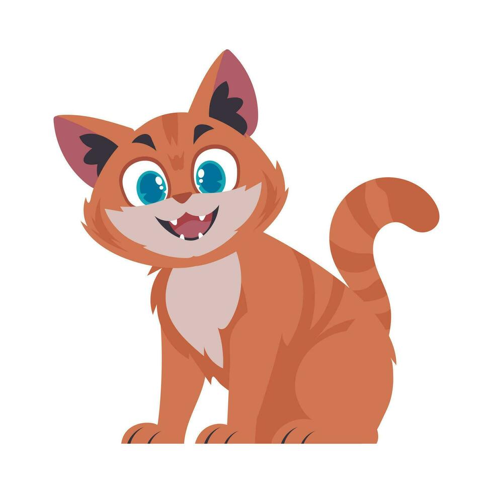 Cerraduras en alegre consiguiendo a ser enrojecido gato. sonriente gato. dibujos animados estilo, vector ilustración