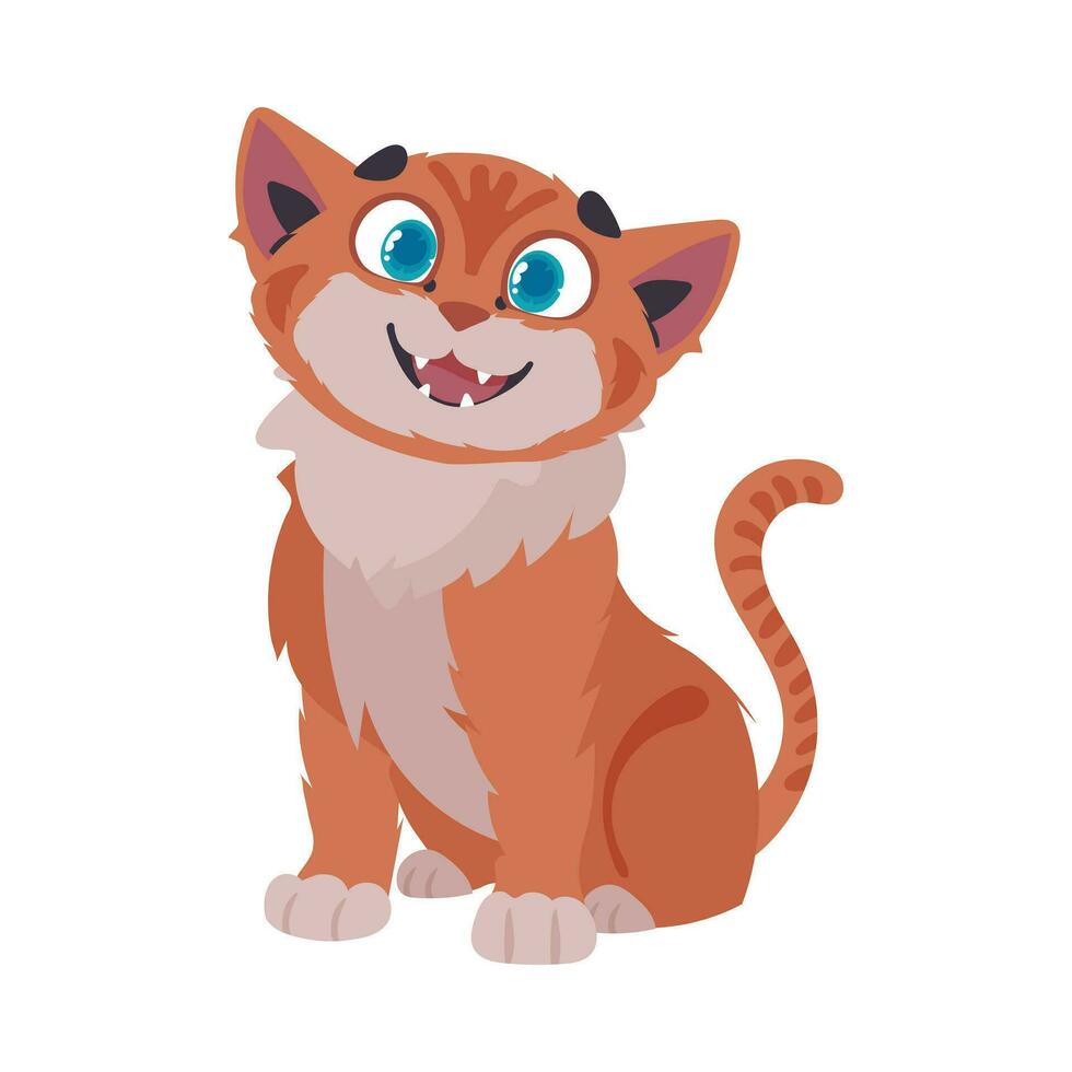 Cerraduras en alegre rubicundo gato. sonriendo gato. dibujos animados estilo, vector ilustración