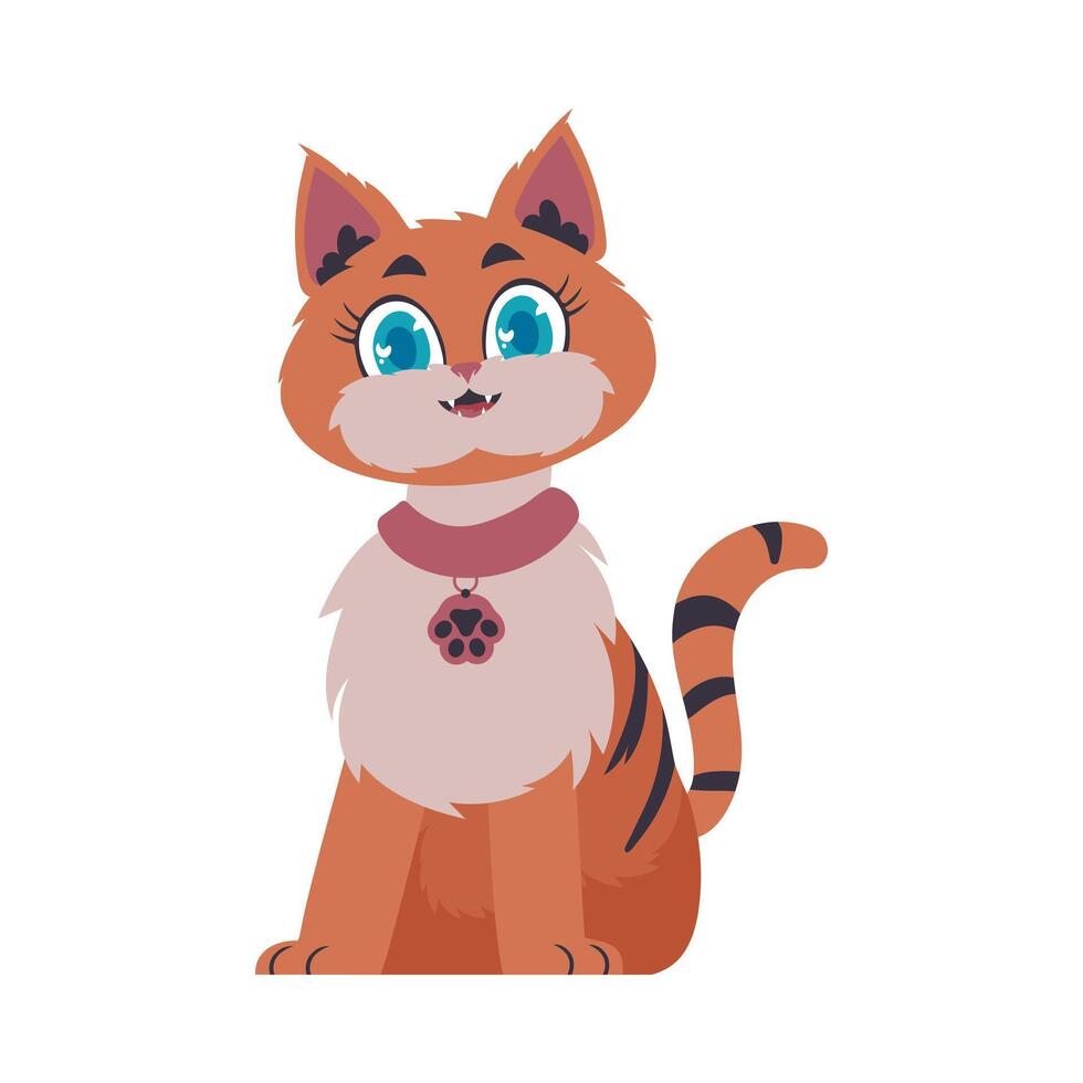 Locks in cheerful reddening cat. Smiling cat. Cartoon style, Illustration vector