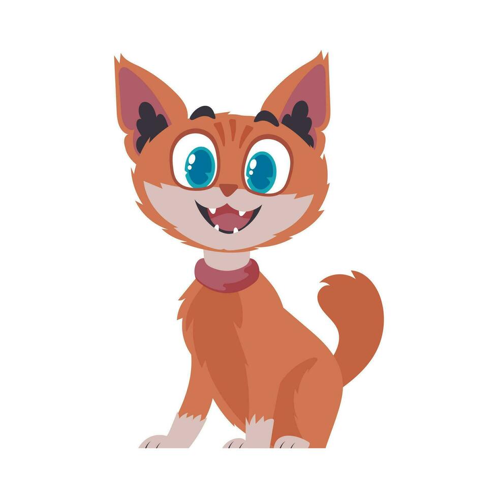 Cerraduras en alegre enrojecimiento gato. sonriente gato. dibujos animados estilo, vector ilustración