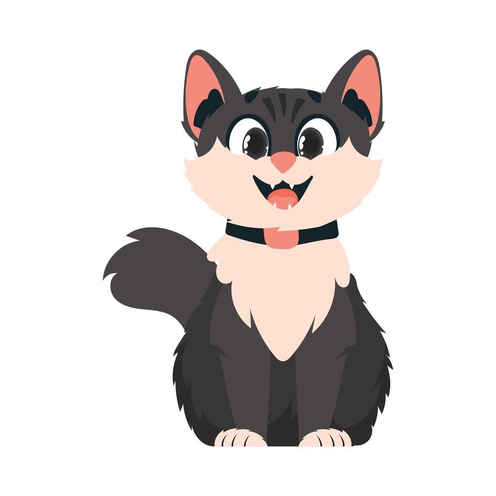 Intelligent merry dim cat. Smiling cat. Cartoon style, Vector Illustration