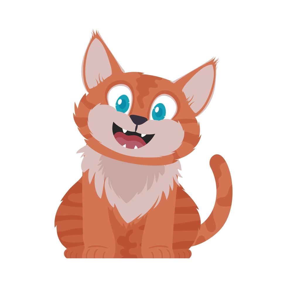 Locks in cheerful becoming flushed cat. Smiling cat. Cartoon style, Illustration vector