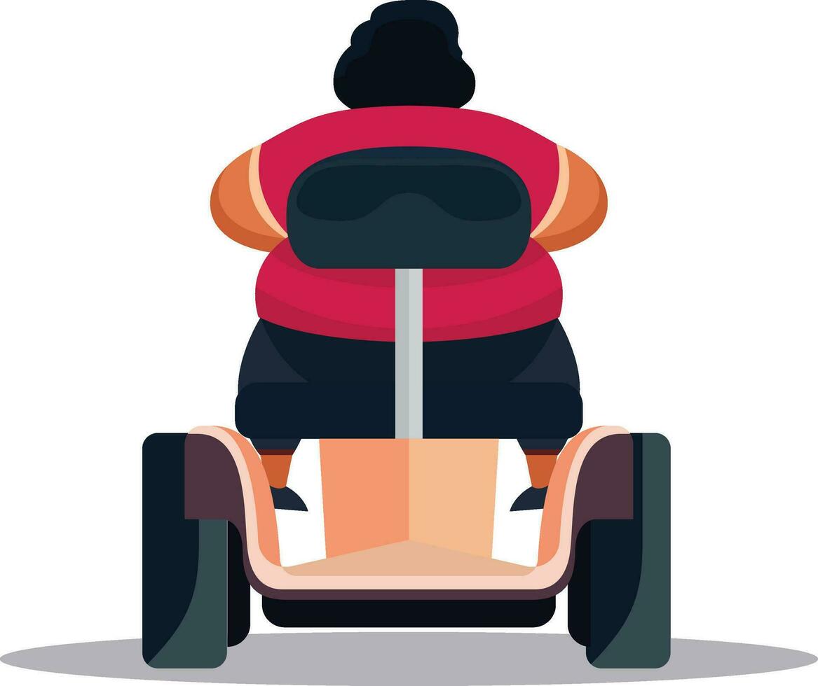 Fat female on a mobility scooter's back side view flat style vector