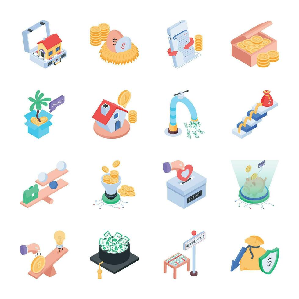 Collection of Money Claims Isometric Icons vector