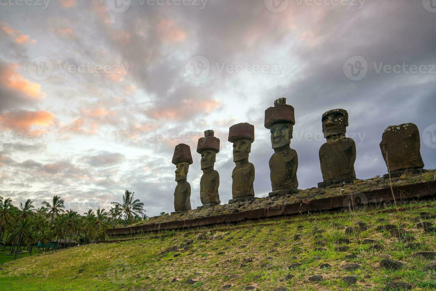 Moai with sunset photo