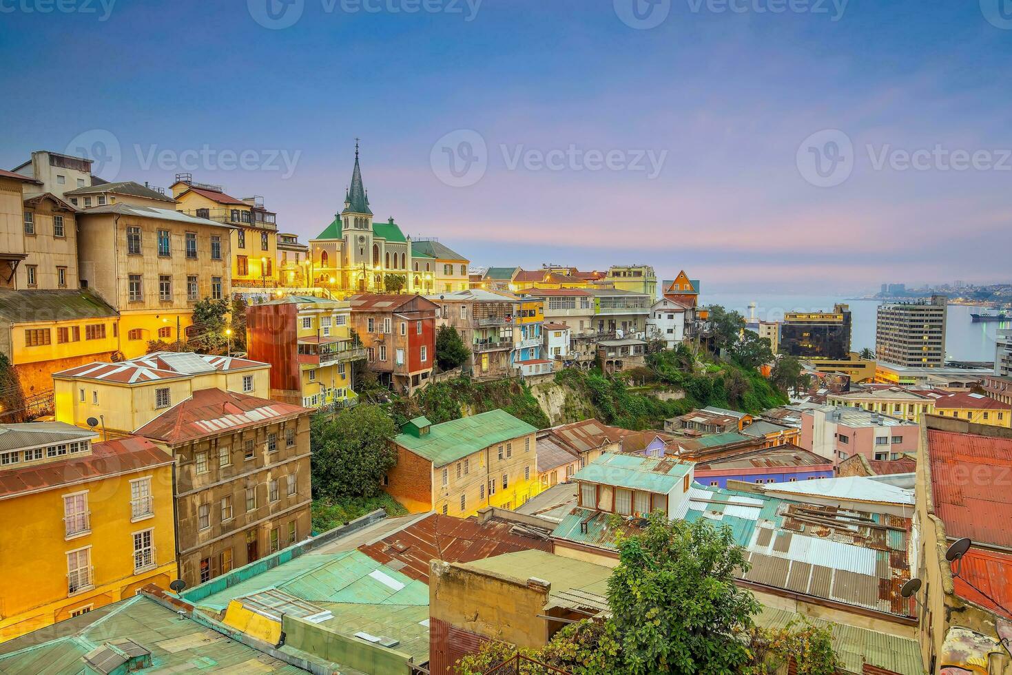 Colorful buildings of the UNESCO World Heritage city of Valparaiso in Chile photo