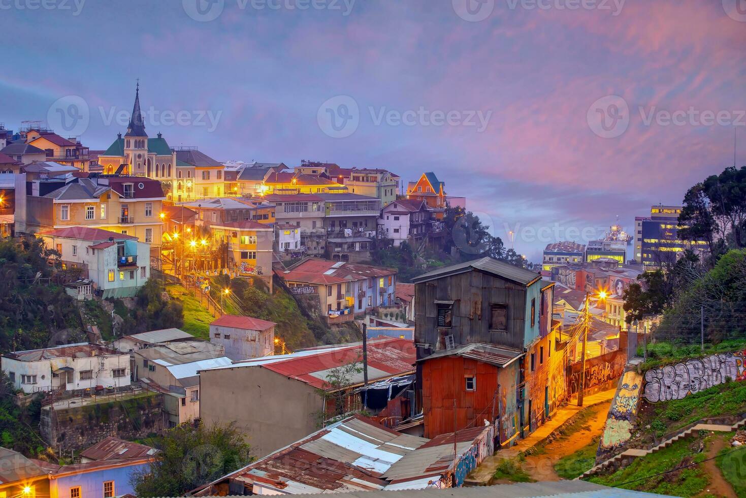 Colorful buildings of the UNESCO World Heritage city of Valparaiso in Chile photo