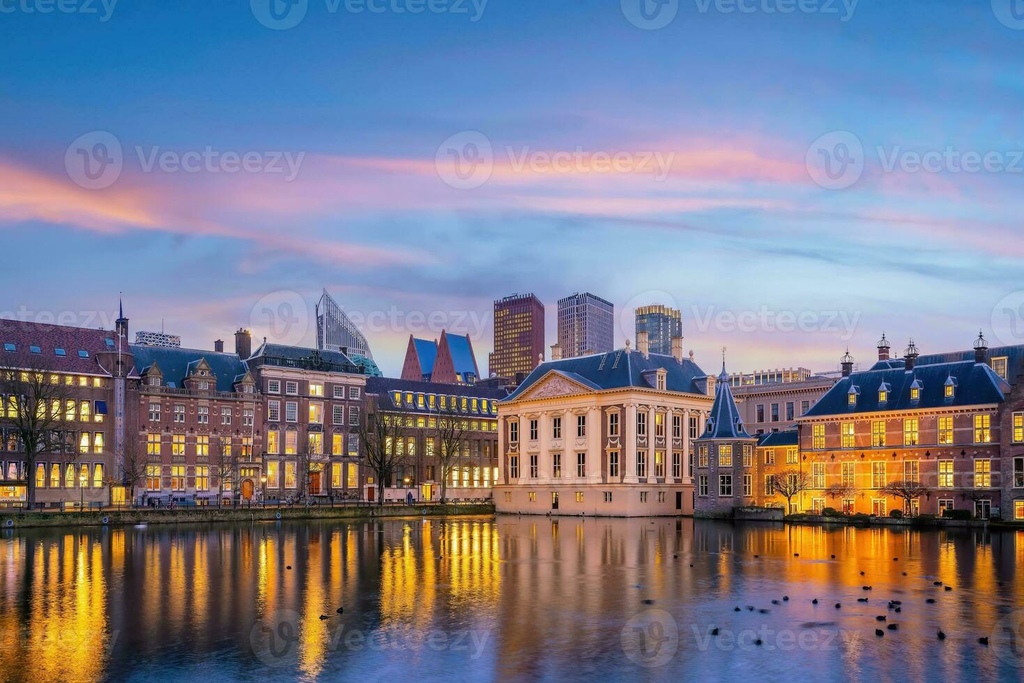 Binnenhof castle Dutch Parliament cityscape downtown skyline of  Hague in Netherlands photo