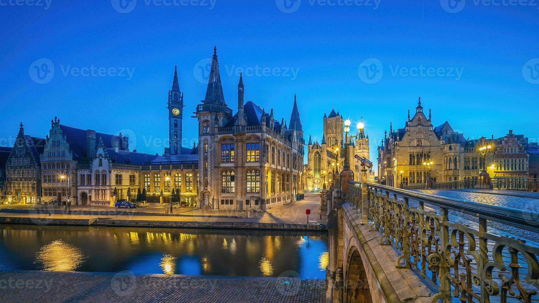 View of  historic city of downtown Ghent, cityscape of Belgium photo