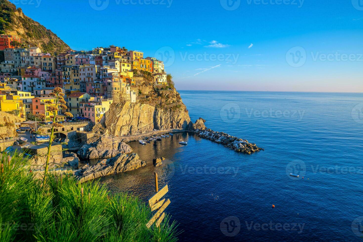 vistoso paisaje urbano de edificios terminado Mediterráneo mar, Europa, cinque terre en Italia foto