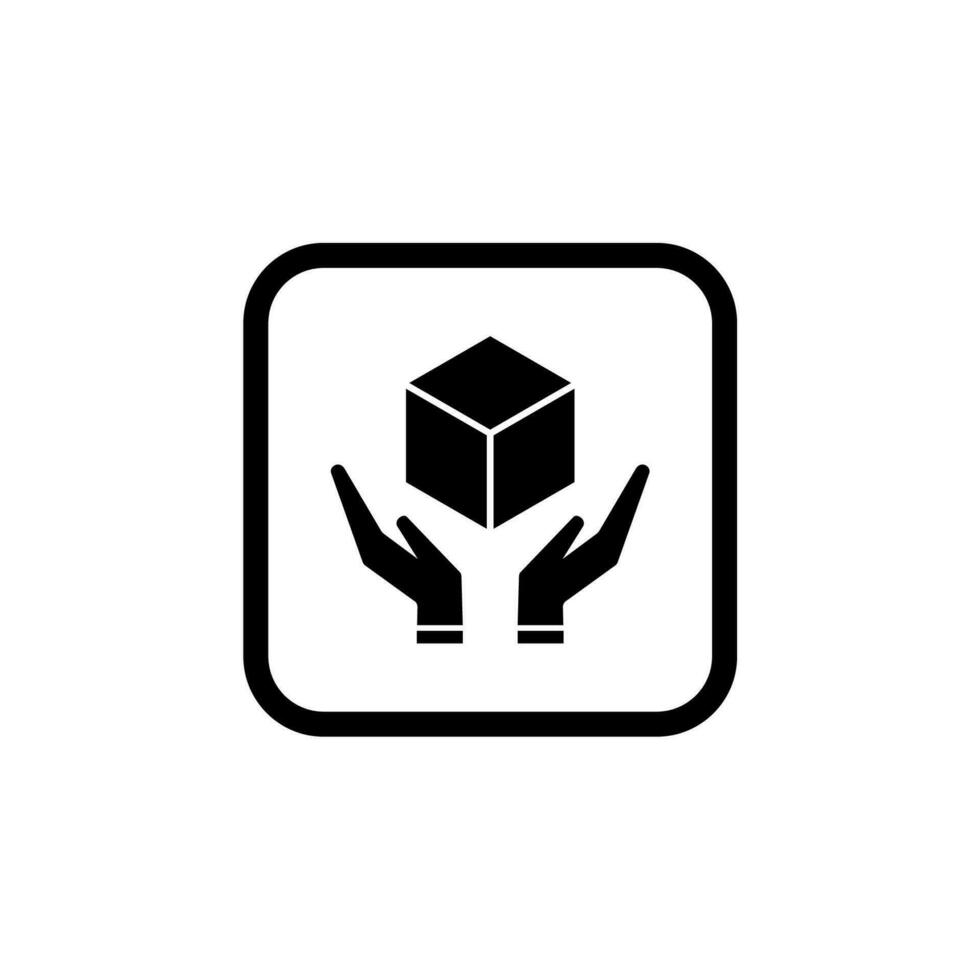 Black color hand and box illustration icon isolated on white background vector